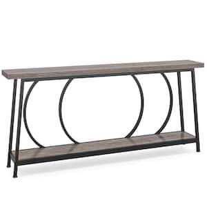 Terrella 70.86 in. Gray Black Narrow Rectangle Wood Console Table with Storage Behind Sofa Entryway Table TV Stand