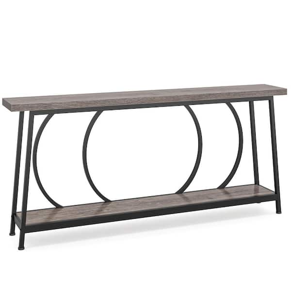 BYBLIGHT Terrella 70.86 in. Gray Black Narrow Rectangle Wood Console Table with Storage Behind Sofa Entryway Table TV Stand