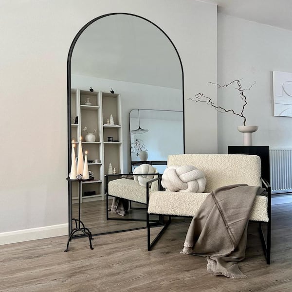 Sxiawe 32 in. W x 71.2 in. H Modern Arched Aluminum Frame Black Standing/Floor Standing Full-length Mirror
