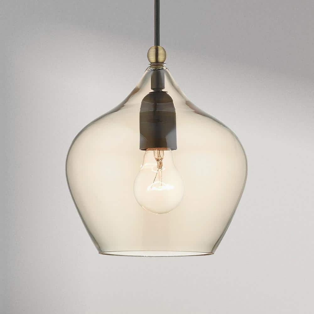 Champagne Glass Globe Pendant with English Bronze & Antique Brass Finish