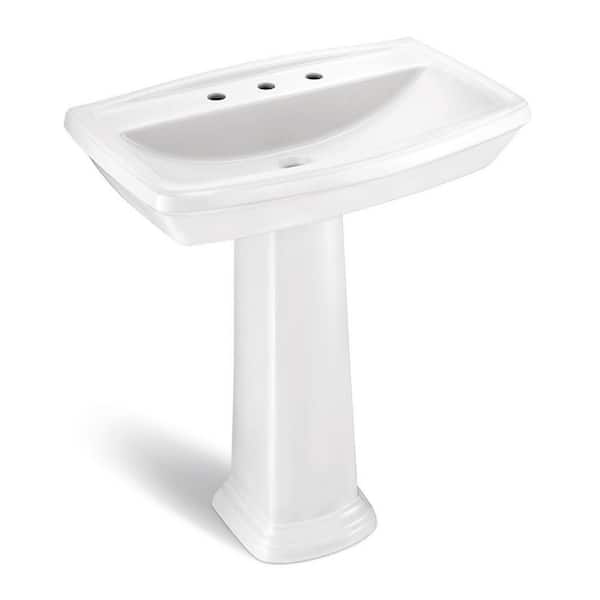 Glacier Bay Designer 30 in. Vitreous China Oval Lavatory and Pedestal Vessel Sink Combo with 8 in. Faucet Center in White
