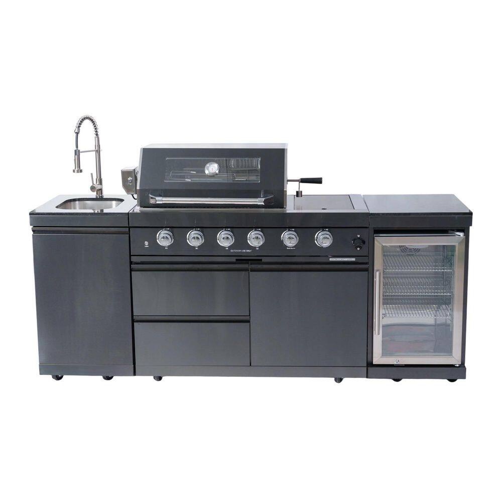 46 in. 4-Burner 72,000 BTU Stainless Steel Outdoor Kitchen BBQ Grill Island, Wine Refrigerator, Rotisserie, in Black price history on PriceWatchPro