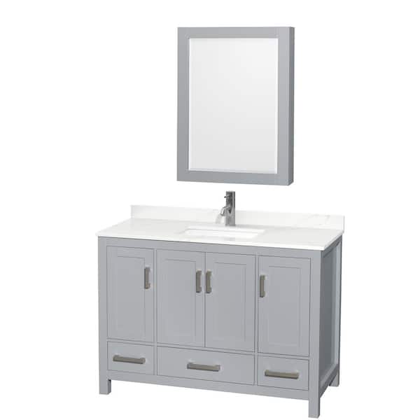 Wyndham Collection Sheffield 48 in. W x 22 in. D x 35 in. H Single Bath Vanity in Gray with Giotto Quartz Top and Mirror