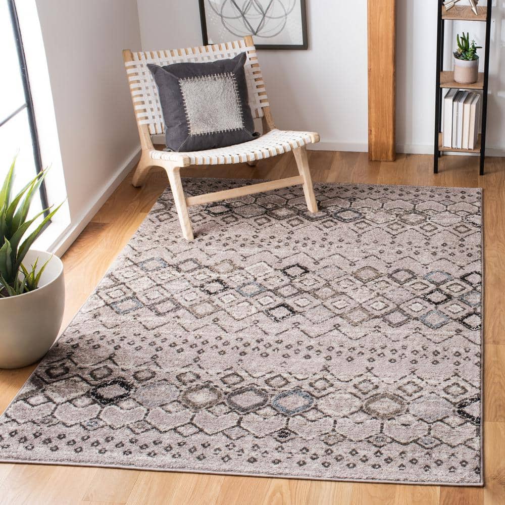 Gray Synthetic Stain-Resistant Square Rug, 9' x 9'