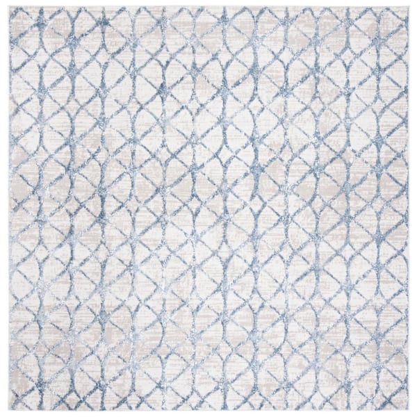Amelia Gray/Blue 9 ft. x 9 ft. Interlaced Geometric Square Area Rug