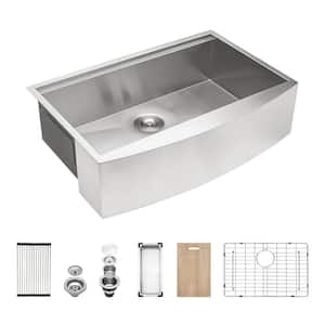 30 in. Farmhouse/Apron-Front Single Bowl 18-Gauge Stainless Steel Kitchen Sink with Cutting Board