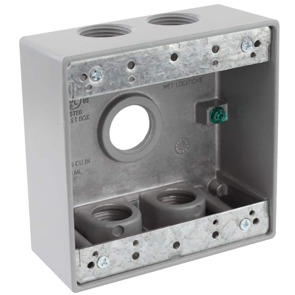 Commercial Electric 3/4 in. Gray 2-Gang 5-Holes Weatherproof Box ...