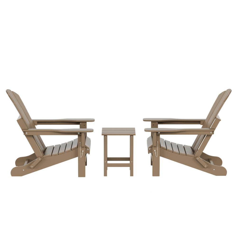 Weathered Wood 3-Piece HDPE Adirondack Chair Set with Side Table