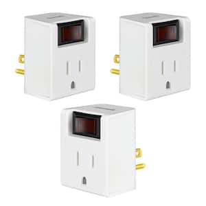 Grounded Single Port Power Adapter with On/Off Switch, 3 Prong Electrical Plug Outlet Switch, 280J, White (3-Pack)