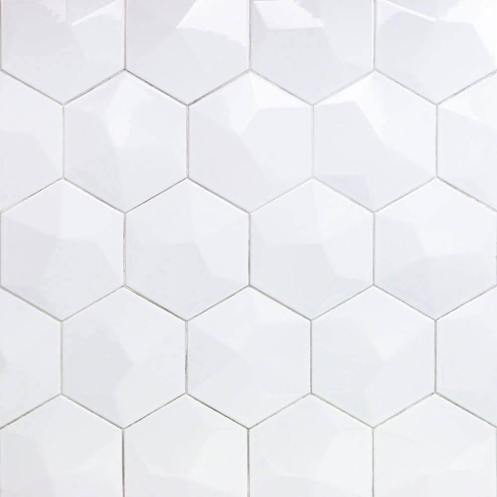 David Collection Polished White Ceramic Hexagon Wall Tile
