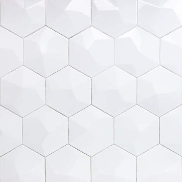 Ivy Hill Tile Bethlehem 3D Hexagon White 5.9 in. x 6.96 in. Polished Ceramic Wall Tile (5.4 sq. ft. / Case)