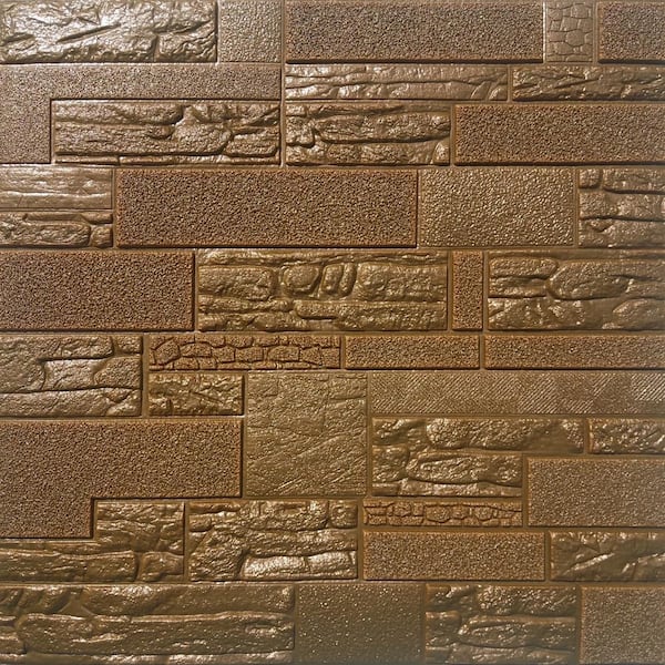 Dundee Deco Falkirk Jura II 1/3 in. 28 in. x 28 in. Peel and Stick Antique Bronze Faux Stones Foam Decorative Wall Paneling (5-Pack)