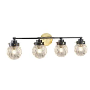 32 in. 4-Light Gold and Black Vanity Light with Clear Glass Shade