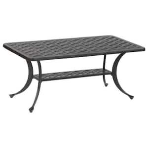 Dark Lava Bronze Aluminum Outdoor Coffee Table with Shelf for Garden, Lawn, Balcony, Backyard
