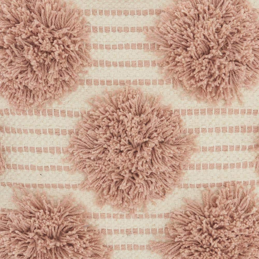 Blush and Ivory Cotton Tufted Pom Poms Square Throw Pillow 18"
