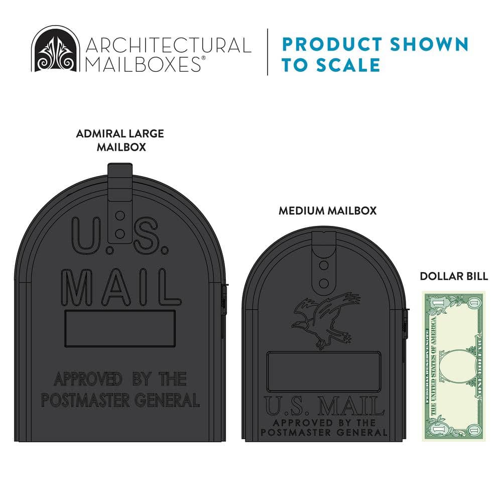 Admiral Large Black Aluminum Post Mount Mailbox