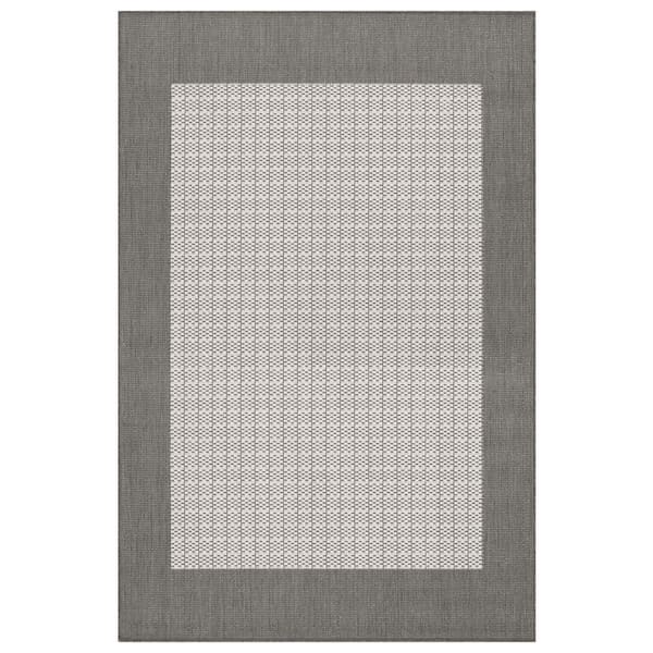 8-ft x 10-ft Silver-White Solid Indoor/Outdoor Area Rug-Recife Checkered Field