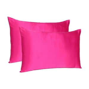 Amelia Fuchsia Solid Color Satin Queen Pillowcases (Set of 2)