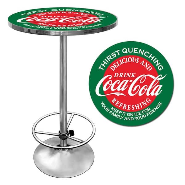 Trademark Red and Green Coca-Cola Chrome Pub/Bar Table