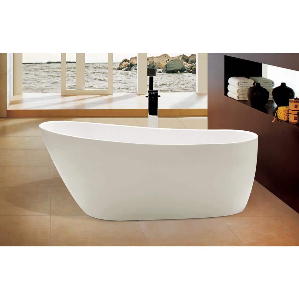 68'' White Freestanding Acrylic Soaking Bathtub