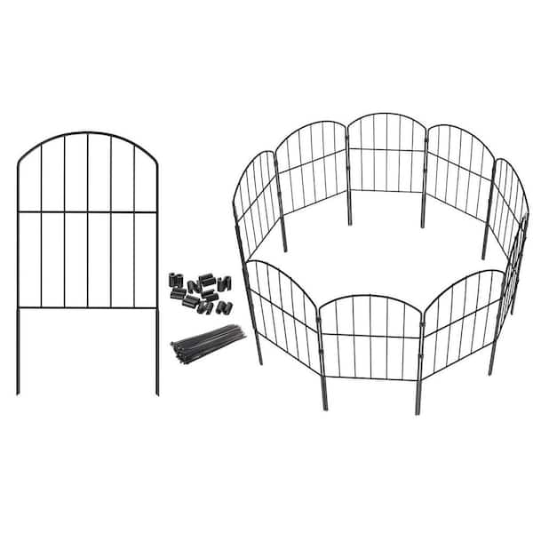 24 in. Metal Decorative Garden Fence Animal Barrier 10 ft. Total No Dig Fence Panels Black for Flower Bed Patio