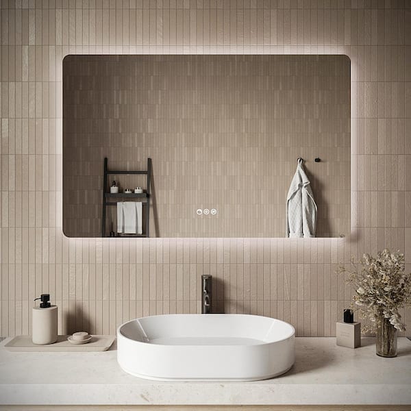 47 in. W x 28" H Rectangular Frameless LED Light Anti-Fog Dimmable Color Temperature Change Wall Bathroom Vanity Mirror