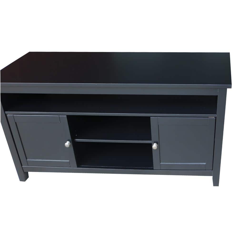 Black Solid Wood TV Stand with Cabinets and Shelves