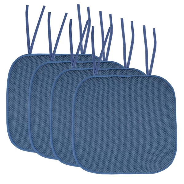 Sweet Home Collection Honeycomb Memory Foam Square 16 in. x 16 in. Non-Slip Back Chair Cushion with Ties (4-Pack), Blue