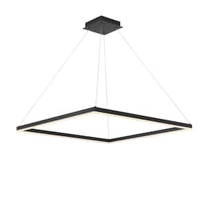 31.5 in. LED 45-Watt 1 Light Black Square Integrated LED Pendant Light with Acrylic Shade