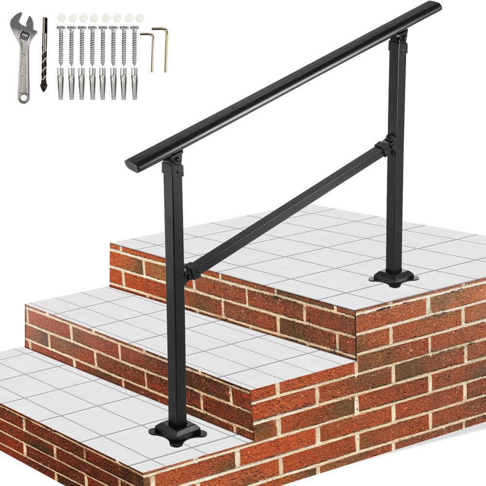 VEVOR Outdoor Stair Railing Fits for 1 to 3 Steps Transitional Wrought Iron Handrail Adjustable Exterior Stair Railing