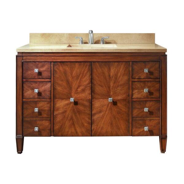 Avanity Brentwood 49 in. W x 22 in. D x 35 in. H Vanity in New Walnut with Marble Vanity Top in Galala Beige and White Basin