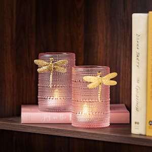 5 in. Pink Glass Firefly Candle Holders (Set of 2)