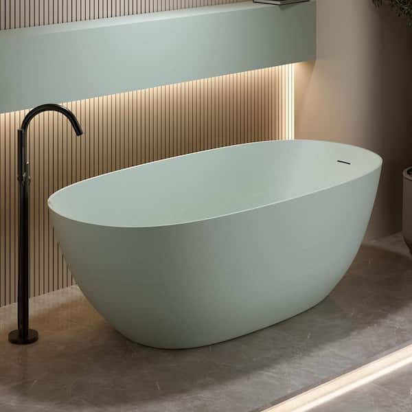 65 in. x 31.5 in. Resin Stone Soaking Bathtub in Turquoise Green Solid Surface Modern Tub with Overflow and Pop-up Drain