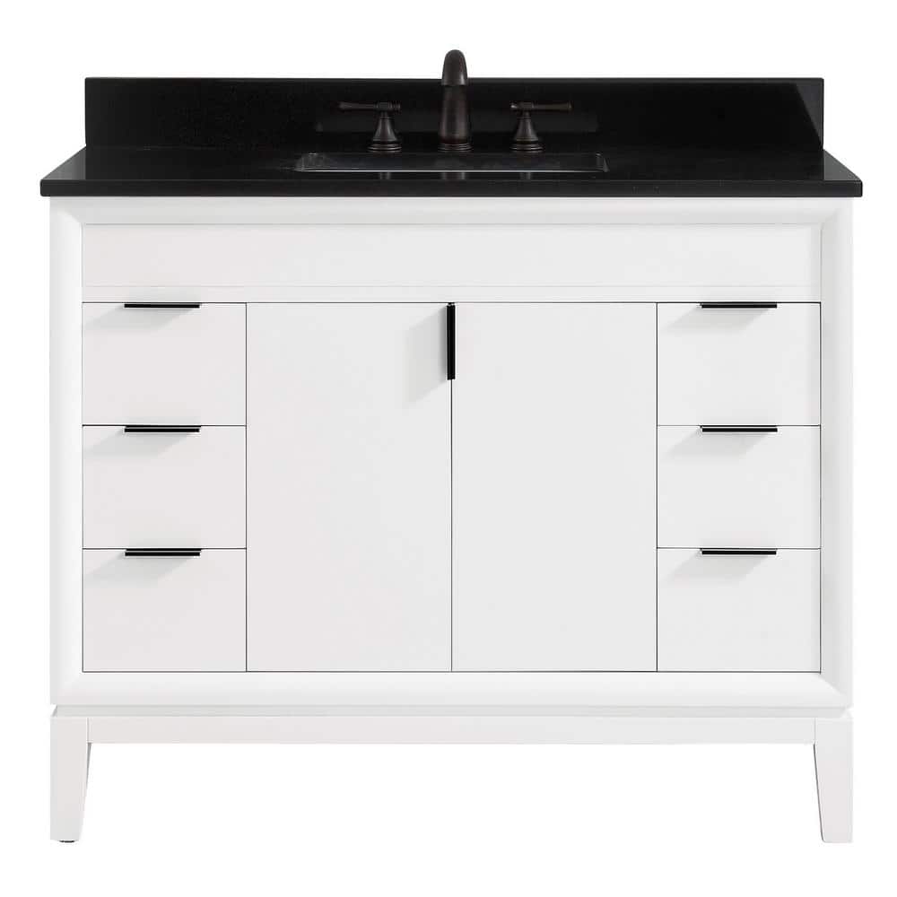 Avanity Emma 43 in. W x 22 in. D x 35 in. H Bath Vanity in White with Granite Vanity Top in Black with White with Basin -  EMMA-VS43-WT-A