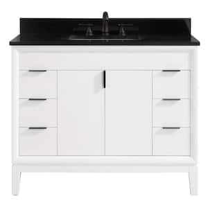 Emma 43 in. W x 22 in. D x 35 in. H Bath Vanity in White with Granite Vanity Top in Black with White with Basin