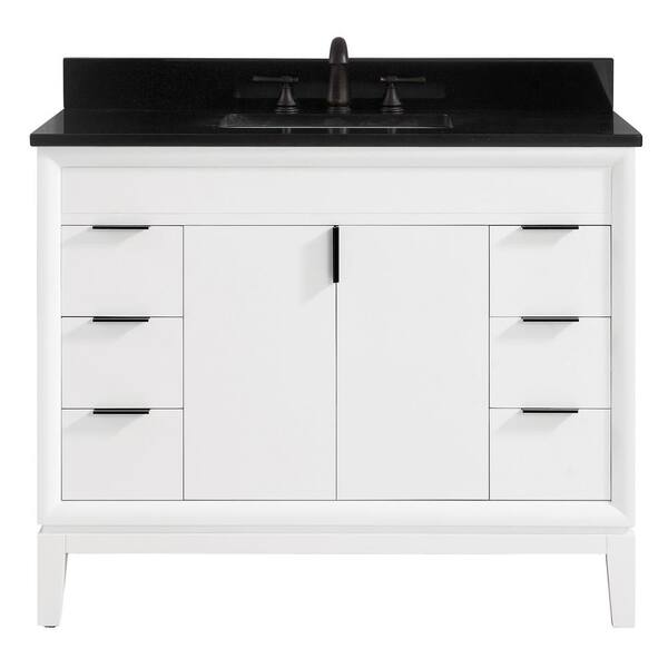 Avanity Emma 43 in. W x 22 in. D x 35 in. H Bath Vanity in White with Granite Vanity Top in Black with White with Basin
