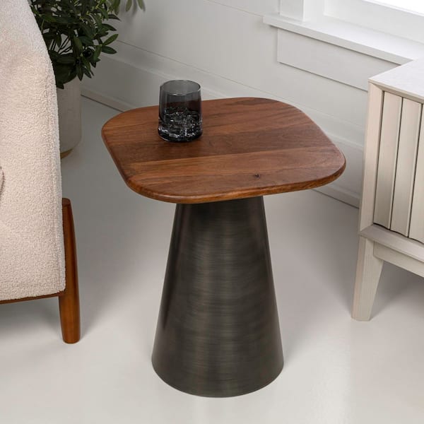 Skye 15.75 in. Modern Rustic Square Wood/Metal Accent Table, Honey Wood/Oxidized Nickel