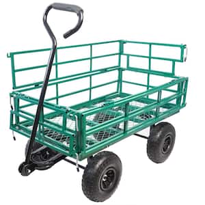 9 cu. ft. Green Metal Outdoor Wagon Cart Garden Cart Trucks to Transport Firewood