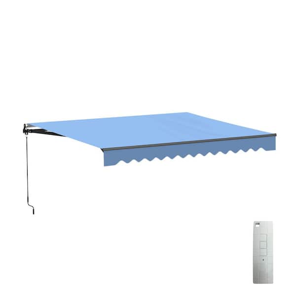 ALEKO 10 ft. Caribbean Polyester Motorized Retractable Patio Awning 8 ft. Projection in Sky Blue Black Frame