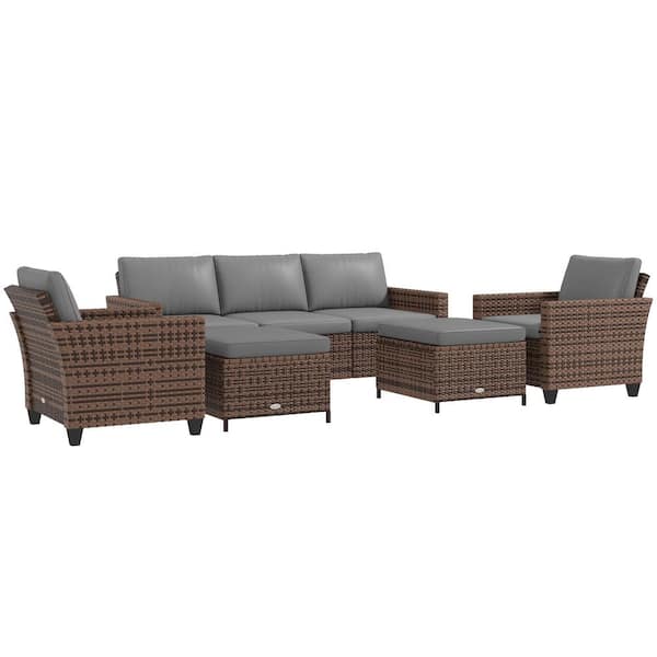 Outsunny 5-Piece Wicker Patio Conversation Set Mixed-Brown Cushions