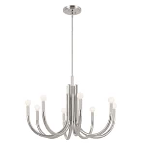 Odensa 29.25 in. 8-Light Polished Nickel Modern Candle Circle Chandelier for Dining Room