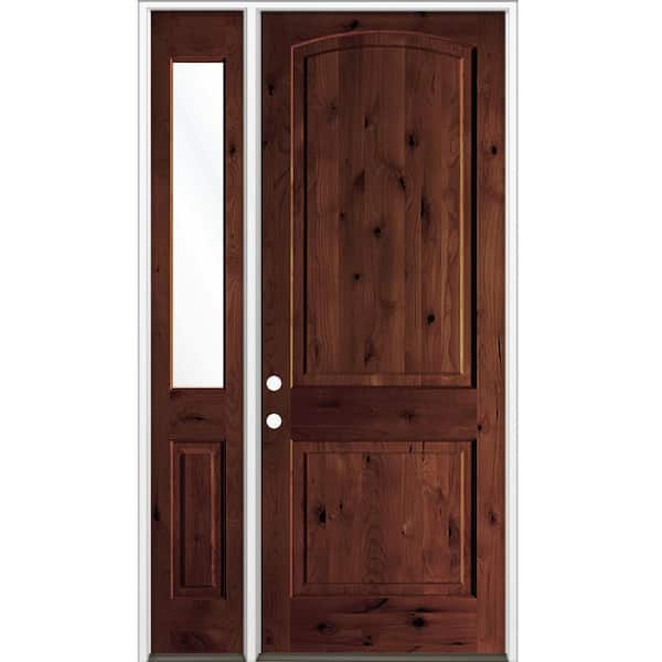 56 in. x 96 in. Knotty Alder 2-Panel Right-Hand/Inswing Clear Glass Red Mahogany Stain Wood Prehung Front Door LHSL