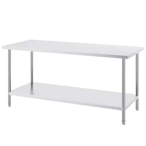 Stainless Steel Prep Table, 920 lbs Load Capacity, 30 x 72 x 34 In, Heavy Duty Metal Worktable with 3 Adjustable Silver