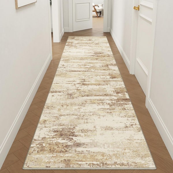 Jupiter Brown 2 ft. x 8 ft. Washable Modern Abstract Runner Rug