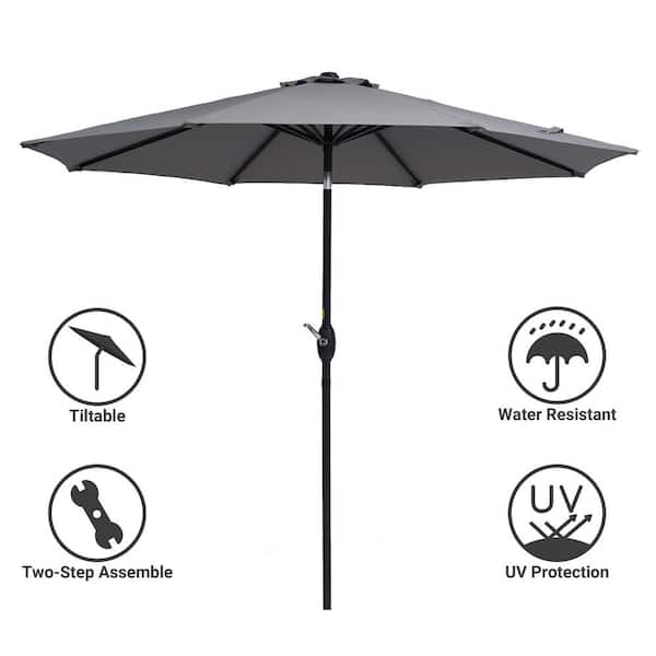 9 ft. Patio Market Crank and Tilt Umbrellas, Table Umbrellas,UV-Resistant Canopy in Gray