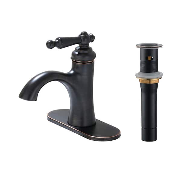 CASAINC 1.2 GPM Single Handle Single Hole Vessel Bathroom Faucet with Deckplate and Pop-Up Drain Kit in Oil Rubbed Bronze