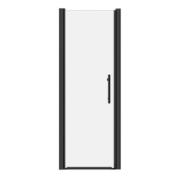 26 in. W x 68 in. H Pivot Framed Shower Door in Matte Black Finish with Clear Tempered Glass with Handle