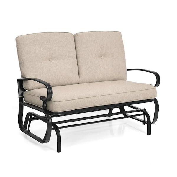 ANGELES HOME 47.5 in. W 2-Person Metal Outdoor Glider Swing Glider Chair with Beige Cushion