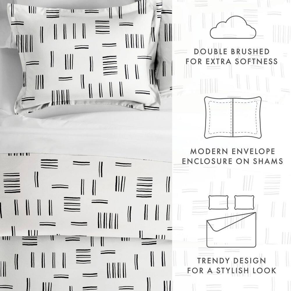 Geo Dash Gray and White Microfiber Full/Queen Duvet Cover Set
