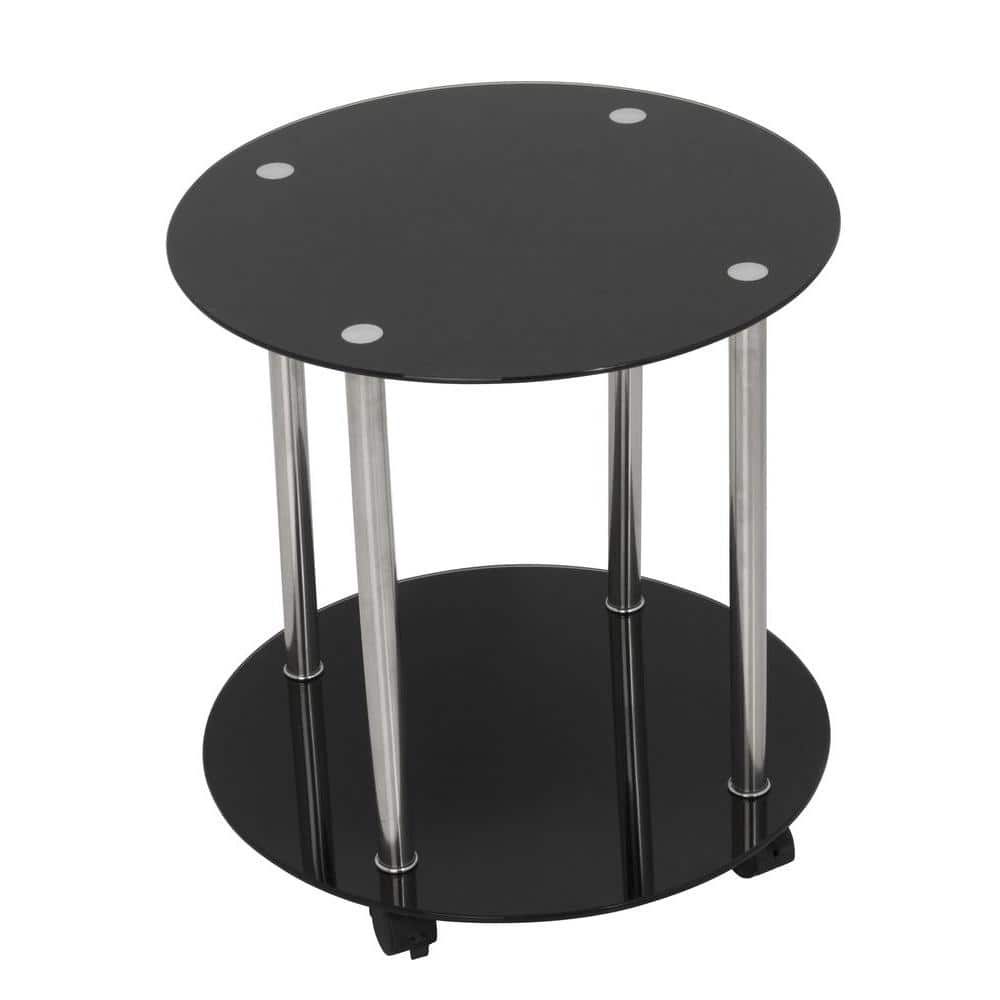 Photos - Dining Table AVF Black Glass and Chrome 2-Tier Wheeled Side/Lamp/End or Occasional Table T6 